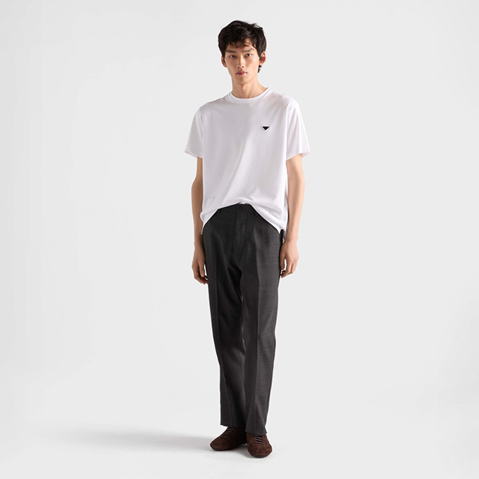 prada triangle logo liquid ammonia cotton short sleeve t shirt